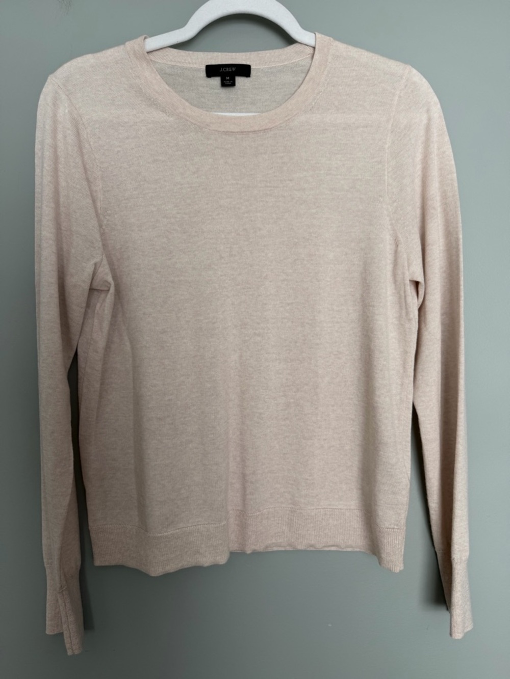J. Crew "Margot" 100% Merino Wool Heather Flax Tan Crew Neck Lightweight Sweater - Picture 4 of 16